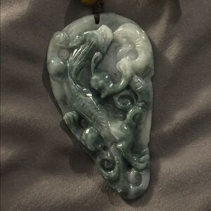 Green Jade Dragon Pendant with Beaded Necklace